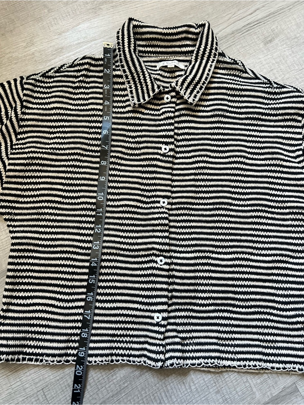 Z SUPPLY Monaco Crochet Button Up Black and Cream Striped Short-Sleeve Small - Picture 14 of 16